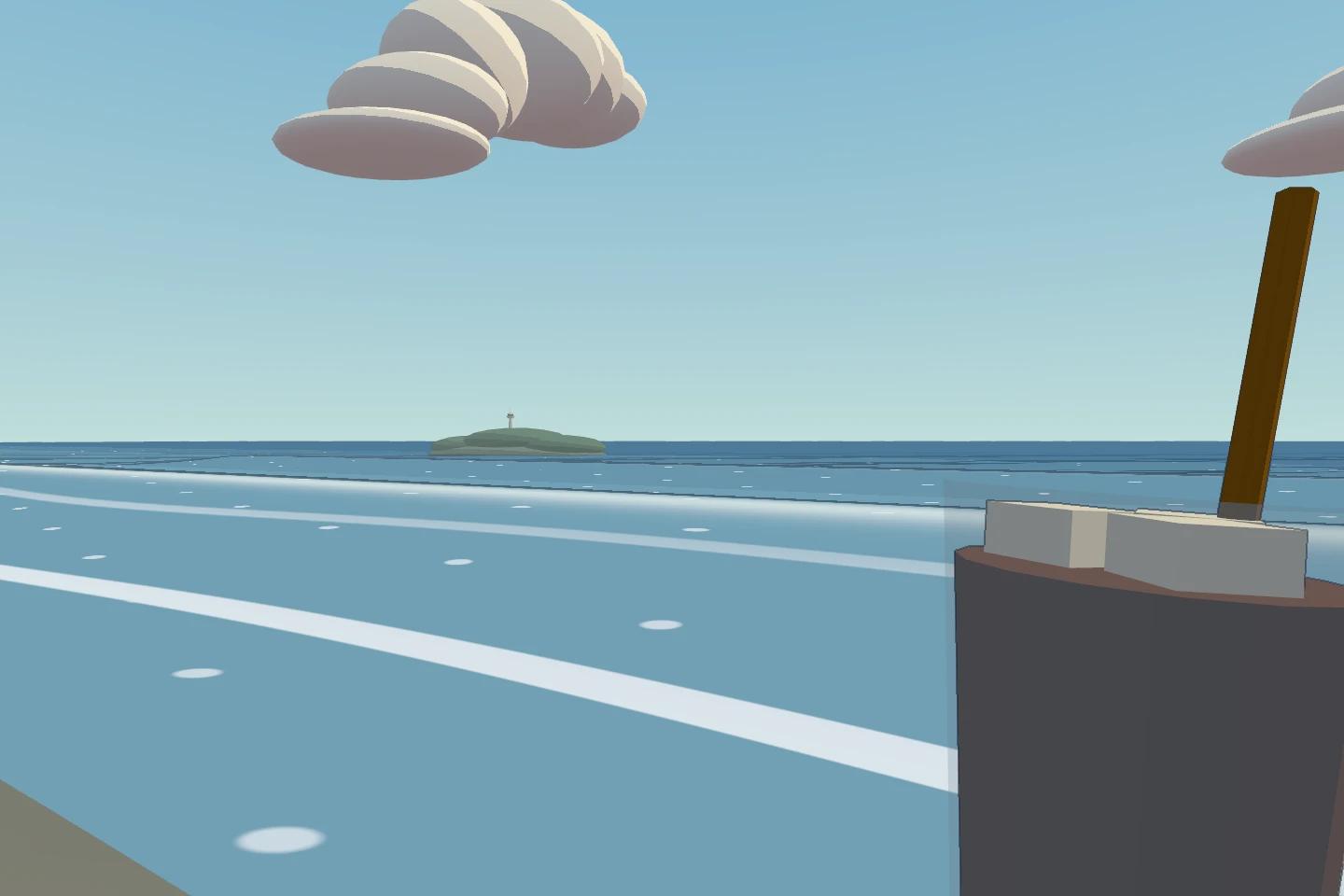 アイスコーヒーを持って、浜辺から海と江の島を眺めているゲーム画面